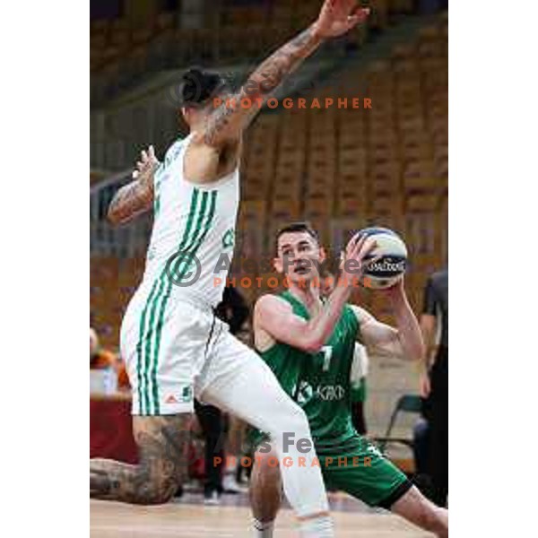 Jure Span in action during Nova KBM league match between Cedevita Olimpija and Krka in Ljubljana, Slovenia on May 9, 2022