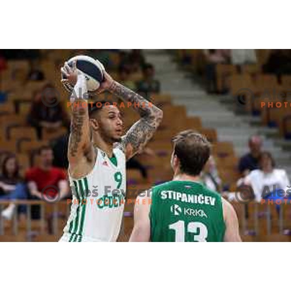 Zach Auguste in action during Nova KBM league match between Cedevita Olimpija and Krka in Ljubljana, Slovenia on May 9, 2022