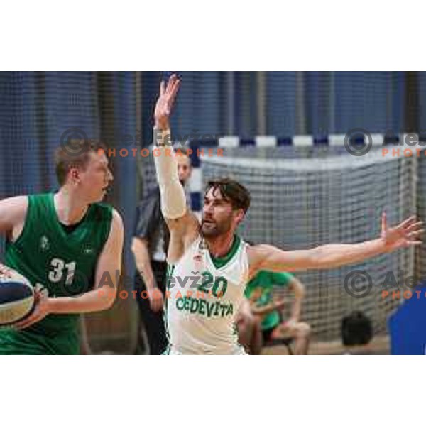 Miha Lapornik and Alen Hodzic in action during Nova KBM league match between Cedevita Olimpija and Krka in Ljubljana, Slovenia on May 9, 2022