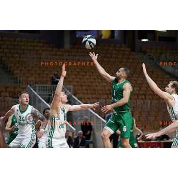 Rok Stipcevic in action during Nova KBM league match between Cedevita Olimpija and Krka in Ljubljana, Slovenia on May 9, 2022