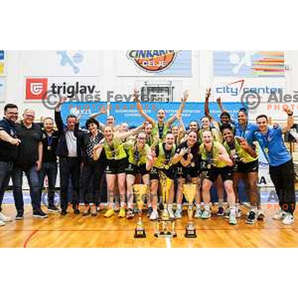 in action during third game of the Final of 1.SKL league Women between Cinkarna Celje and Triglav in Celje, Slovenia on May 10, 2022