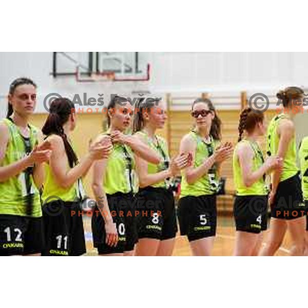 in action during third game of the Final of 1.SKL league Women between Cinkarna Celje and Triglav in Celje, Slovenia on May 10, 2022