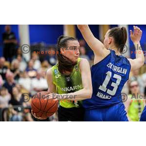 in action during third game of the Final of 1.SKL league Women between Cinkarna Celje and Triglav in Celje, Slovenia on May 10, 2022