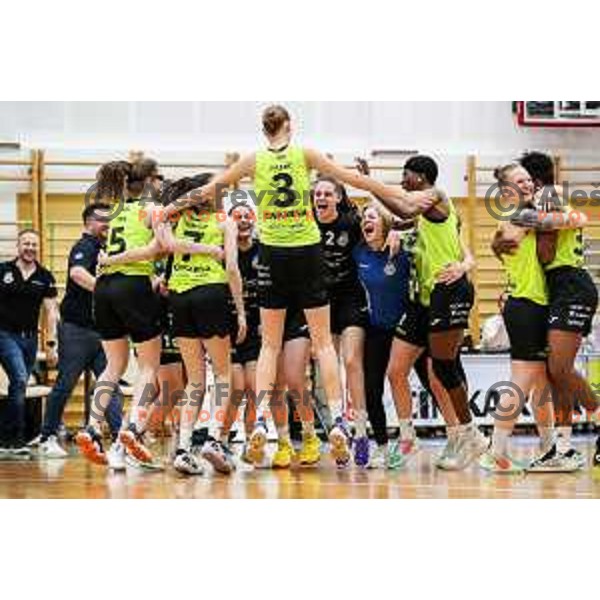 in action during third game of the Final of 1.SKL league Women between Cinkarna Celje and Triglav in Celje, Slovenia on May 10, 2022