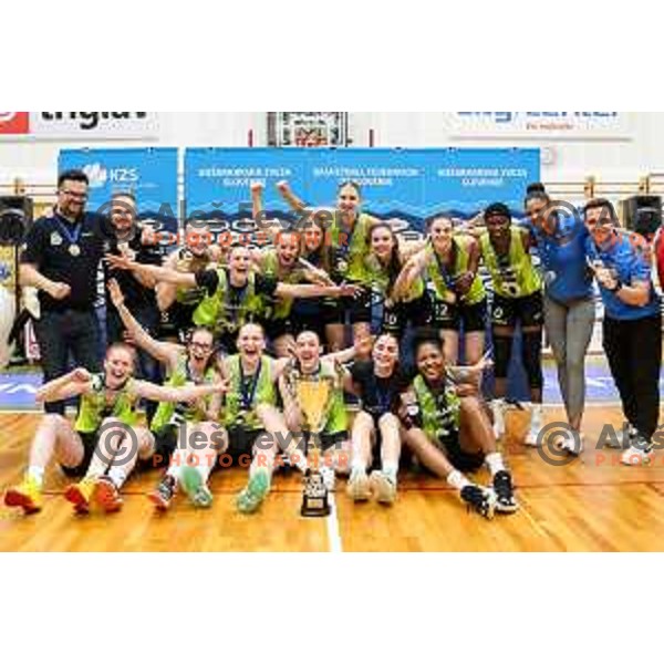 in action during third game of the Final of 1.SKL league Women between Cinkarna Celje and Triglav in Celje, Slovenia on May 10, 2022