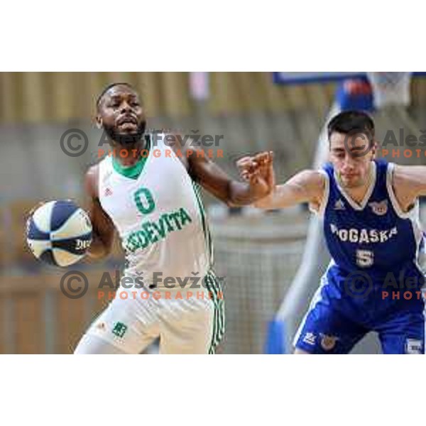 Jacob Pullen in action during first semi-final match of Nova KBM league between Cedevita Olimpija and Rogaska in Tivoli Hall, Ljubljana, Slovenia on May 14, 2022