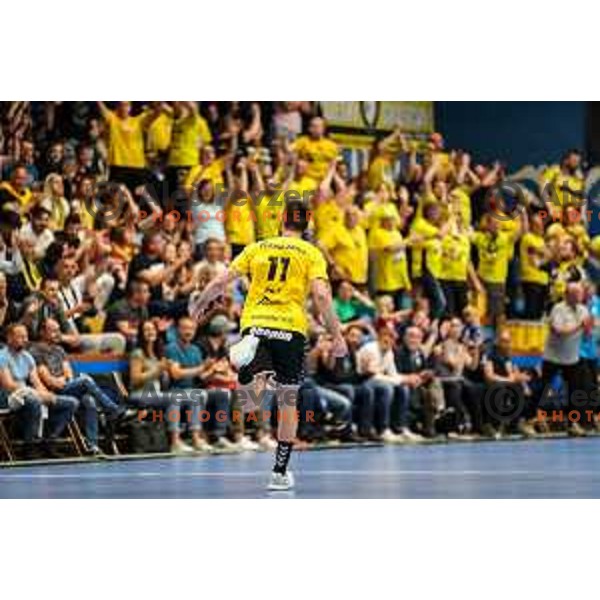 Kenan Pajt in action during semi final of Slovenian handball cup match between Gorenje Velenje and Celje Pivovarna Lasko in Slovenj Gradec, Slovenia on May 14, 2022