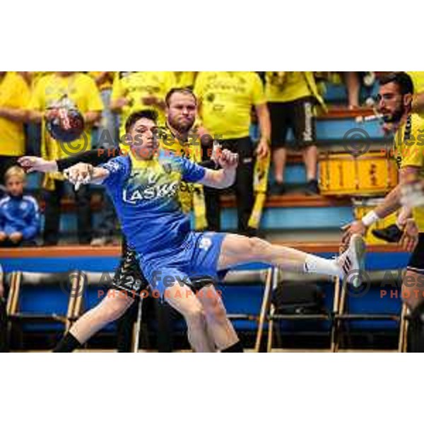 Strmljan in action during semi final of Slovenian handball cup match between Gorenje Velenje and Celje Pivovarna Lasko in Slovenj Gradec, Slovenia on May 14, 2022