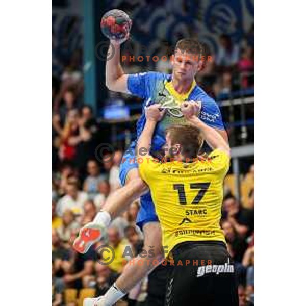in action during semi final of Slovenian handball cup match between Gorenje Velenje and Celje Pivovarna Lasko in Slovenj Gradec, Slovenia on May 14, 2022