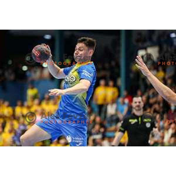 in action during semi final of Slovenian handball cup match between Gorenje Velenje and Celje Pivovarna Lasko in Slovenj Gradec, Slovenia on May 14, 2022