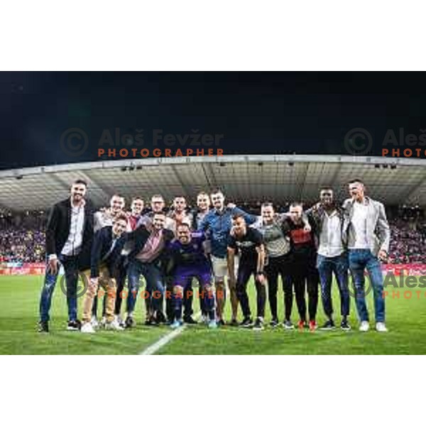 Marcos Tavares with old teammates during Prva liga Telemach football match between Maribor and Aluminij in Ljudski vrt, Maribor, Slovenia on May 14, 2022. Photo: Jure Banfi/www.alesfevzer.com