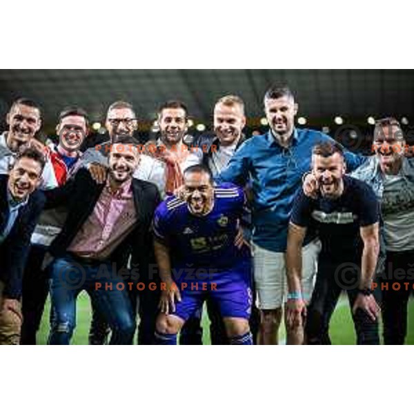 Marcos Tavares with old teammates during Prva liga Telemach football match between Maribor and Aluminij in Ljudski vrt, Maribor, Slovenia on May 14, 2022. Photo: Jure Banfi/www.alesfevzer.com