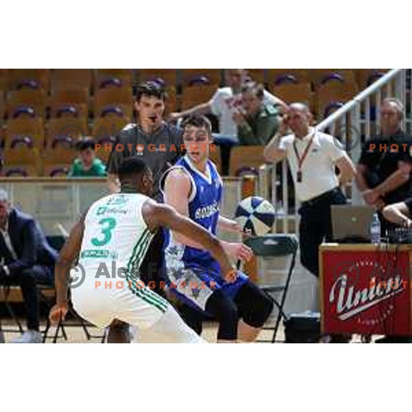 Petar Vujacic in action during first semi-final match of Nova KBM league between Cedevita Olimpija and Rogaska in Tivoli Hall, Ljubljana, Slovenia on May 14, 2022