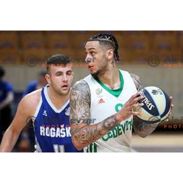 Zach Auguste in action during first semi-final match of Nova KBM league between Cedevita Olimpija and Rogaska in Tivoli Hall, Ljubljana, Slovenia on May 14, 2022