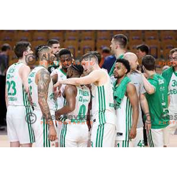 Zach Auguste, Jacob Pullen, Edo Muric and Yogi Ferrell during first semi-final match of Nova KBM league between Cedevita Olimpija and Rogaska in Tivoli Hall, Ljubljana, Slovenia on May 14, 2022