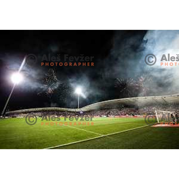 Fireworks tribute to Marcos Tavares during Prva liga Telemach football match between Maribor and Aluminij in Ljudski vrt, Maribor, Slovenia on May 14, 2022. Photo: Jure Banfi/www.alesfevzer.com
