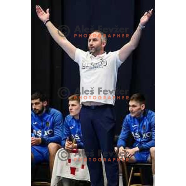 Alem Toskic in action during semi final of Slovenian handball cup match between Gorenje Velenje and Celje Pivovarna Lasko in Slovenj Gradec, Slovenia on May 14, 2022