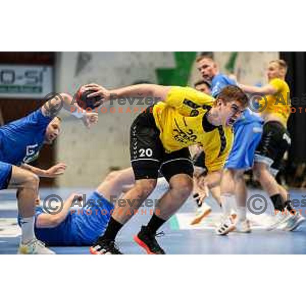 Jernej Drobez in action during semi final of Slovenian handball cup match between Gorenje Velenje and Celje Pivovarna Lasko in Slovenj Gradec, Slovenia on May 14, 2022