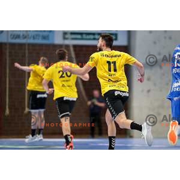 Kenan Pajt in action during semi final of Slovenian handball cup match between Gorenje Velenje and Celje Pivovarna Lasko in Slovenj Gradec, Slovenia on May 14, 2022
