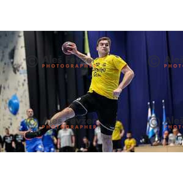 Jernej Drobez in action during semi final of Slovenian handball cup match between Gorenje Velenje and Celje Pivovarna Lasko in Slovenj Gradec, Slovenia on May 14, 2022