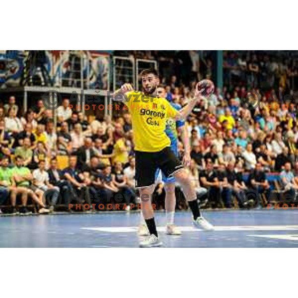 Kenan Pajt in action during semi final of Slovenian handball cup match between Gorenje Velenje and Celje Pivovarna Lasko in Slovenj Gradec, Slovenia on May 14, 2022
