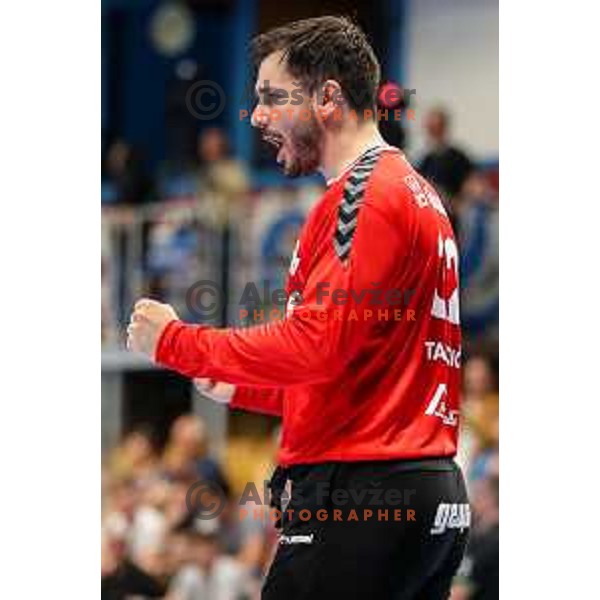 Emir Taletovic in action during semi final of Slovenian handball cup match between Gorenje Velenje and Celje Pivovarna Lasko in Slovenj Gradec, Slovenia on May 14, 2022