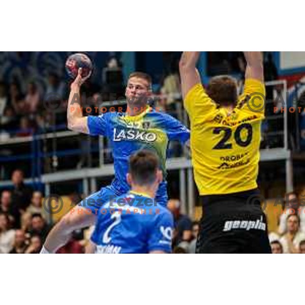 in action during semi final of Slovenian handball cup match between Gorenje Velenje and Celje Pivovarna Lasko in Slovenj Gradec, Slovenia on May 14, 2022