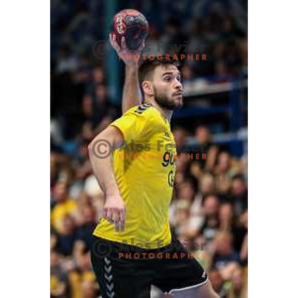 Tilen Sokolic in action during semi final of Slovenian handball cup match between Gorenje Velenje and Celje Pivovarna Lasko in Slovenj Gradec, Slovenia on May 14, 2022