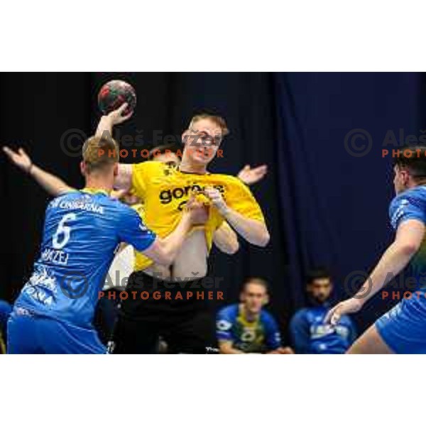 in action during semi final of Slovenian handball cup match between Gorenje Velenje and Celje Pivovarna Lasko in Slovenj Gradec, Slovenia on May 14, 2022