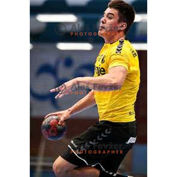 Jernej Drobez in action during semi final of Slovenian handball cup match between Gorenje Velenje and Celje Pivovarna Lasko in Slovenj Gradec, Slovenia on May 14, 2022