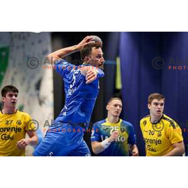 Stefan Terzic in action during semi final of Slovenian handball cup match between Gorenje Velenje and Celje Pivovarna Lasko in Slovenj Gradec, Slovenia on May 14, 2022