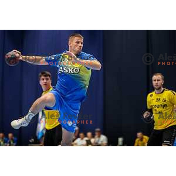 in action during semi final of Slovenian handball cup match between Gorenje Velenje and Celje Pivovarna Lasko in Slovenj Gradec, Slovenia on May 14, 2022