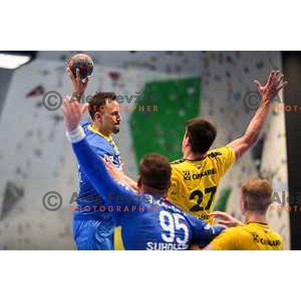 Stefan Terzic in action during semi final of Slovenian handball cup match between Gorenje Velenje and Celje Pivovarna Lasko in Slovenj Gradec, Slovenia on May 14, 2022