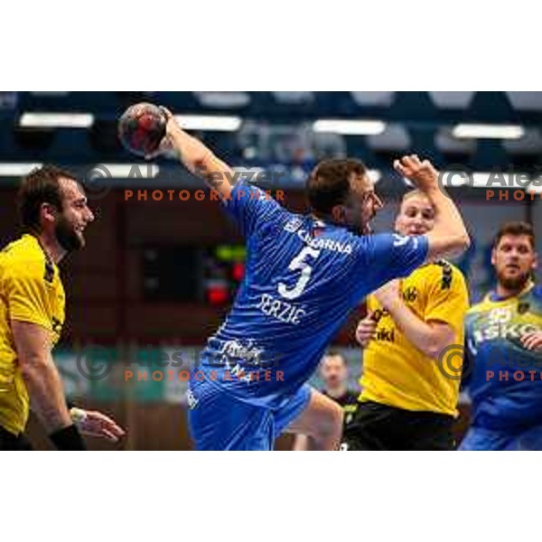Stefan Terzic in action during semi final of Slovenian handball cup match between Gorenje Velenje and Celje Pivovarna Lasko in Slovenj Gradec, Slovenia on May 14, 2022