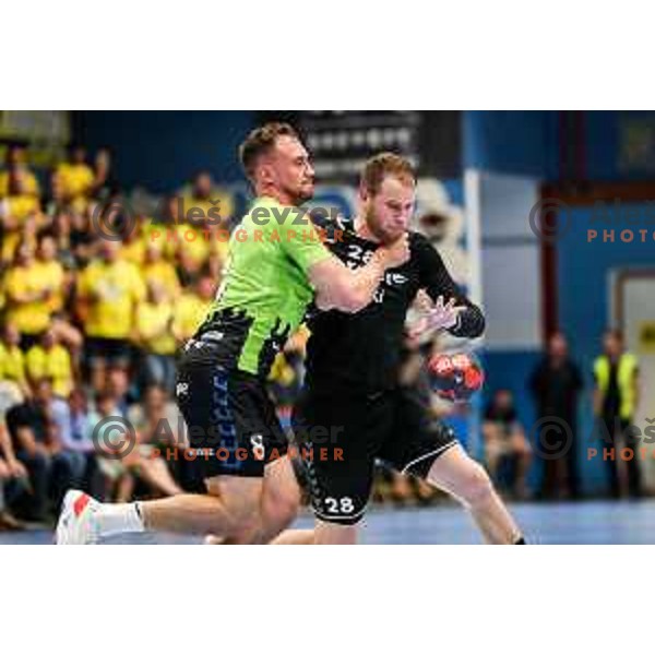 Timotej Grmsek in action during final of Slovenian handball cup match between Gorenje Velenje and Urbanscape Loka in Slovenj Gradec, Slovenia on May 15, 2022