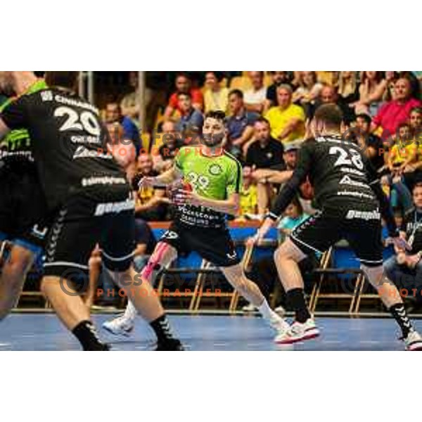 in action during final of Slovenian handball cup match between Gorenje Velenje and Urbanscape Loka in Slovenj Gradec, Slovenia on May 15, 2022