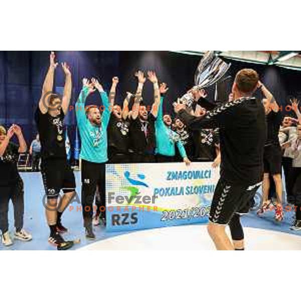 in action during final of Slovenian handball cup match between Gorenje Velenje and Urbanscape Loka in Slovenj Gradec, Slovenia on May 15, 2022