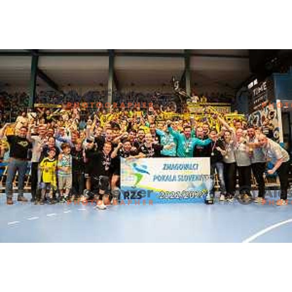 in action during final of Slovenian handball cup match between Gorenje Velenje and Urbanscape Loka in Slovenj Gradec, Slovenia on May 15, 2022