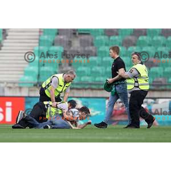 Fans of Olimpija on the pitch during Prva Liga Telemach football match between Olimpija and Mura in SRC Stozice, Ljubljana, Slovenia on May 15, 2022