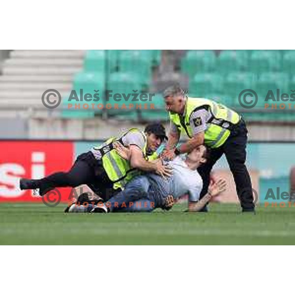 Fans of Olimpija on the pitch during Prva Liga Telemach football match between Olimpija and Mura in SRC Stozice, Ljubljana, Slovenia on May 15, 2022