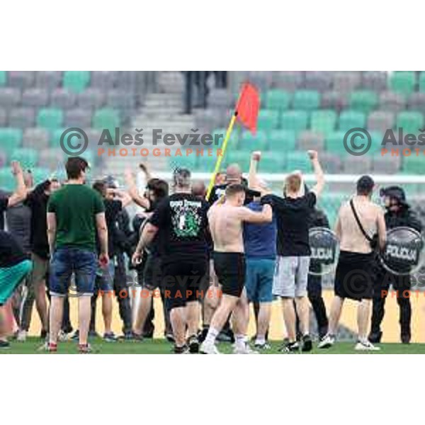 Fans of Olimpija on the pitch during Prva Liga Telemach football match between Olimpija and Mura in SRC Stozice, Ljubljana, Slovenia on May 15, 2022