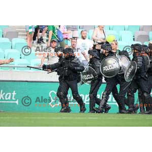 Special police forces on the pitch during Prva Liga Telemach football match between Olimpija and Mura in SRC Stozice, Ljubljana, Slovenia on May 15, 2022