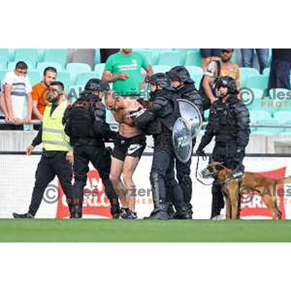 Special police forces on the pitch during Prva Liga Telemach football match between Olimpija and Mura in SRC Stozice, Ljubljana, Slovenia on May 15, 2022