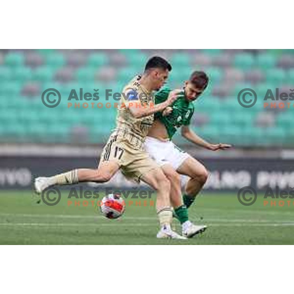 Mirlind Daku and Marcel Ratnik in action during Prva Liga Telemach football match between Olimpija and Mura in SRC Stozice, Ljubljana, Slovenia on May 15, 2022