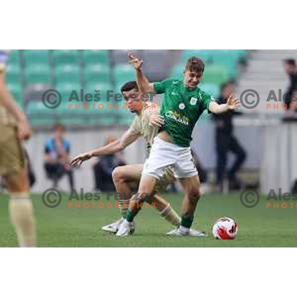 Mirlind Daku and Marcel Ratnik in action during Prva Liga Telemach football match between Olimpija and Mura in SRC Stozice, Ljubljana, Slovenia on May 15, 2022