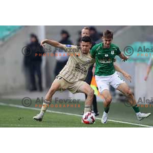 Mirlind Daku and Marcel Ratnik in action during Prva Liga Telemach football match between Olimpija and Mura in SRC Stozice, Ljubljana, Slovenia on May 15, 2022