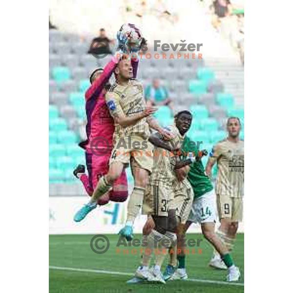 Marko Zalokar and Gregor Balazic in action during Prva Liga Telemach football match between Olimpija and Mura in SRC Stozice, Ljubljana, Slovenia on May 15, 2022