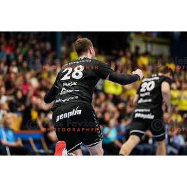 Timotej Grmsek in action during final of Slovenian handball cup match between Gorenje Velenje and Urbanscape Loka in Slovenj Gradec, Slovenia on May 15, 2022