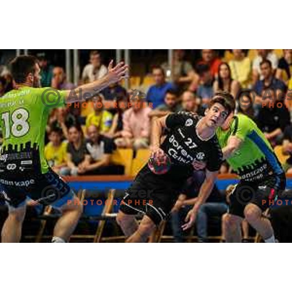 Peter Sisko in action during final of Slovenian handball cup match between Gorenje Velenje and Urbanscape Loka in Slovenj Gradec, Slovenia on May 15, 2022