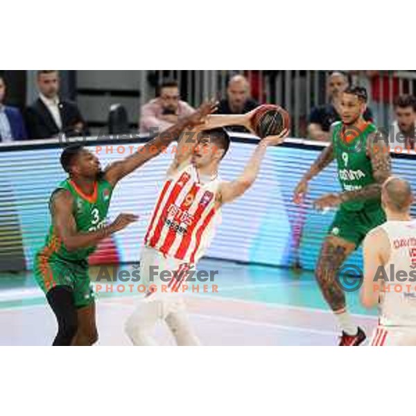 in action during second semi-final match of ABA league between Cedevita Olimpija and Crvena Zvezda in Stozice, Arena, Ljubljana, Slovenia on May 16, 2022
